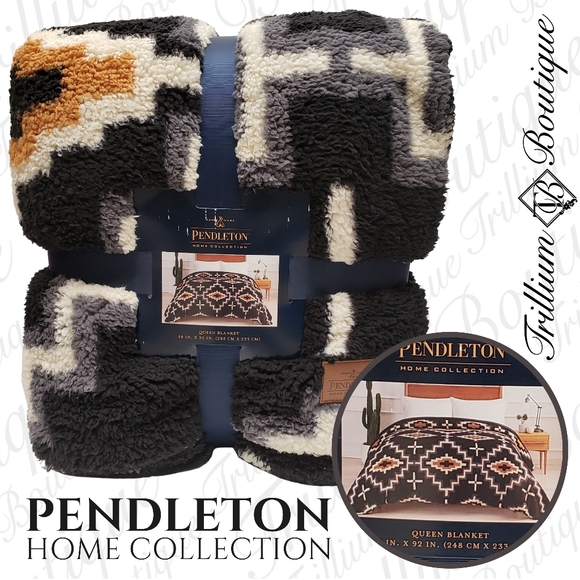 Pendleton Bedding Pendleton Sherpa Fleece Blanket Otero Black Nwt